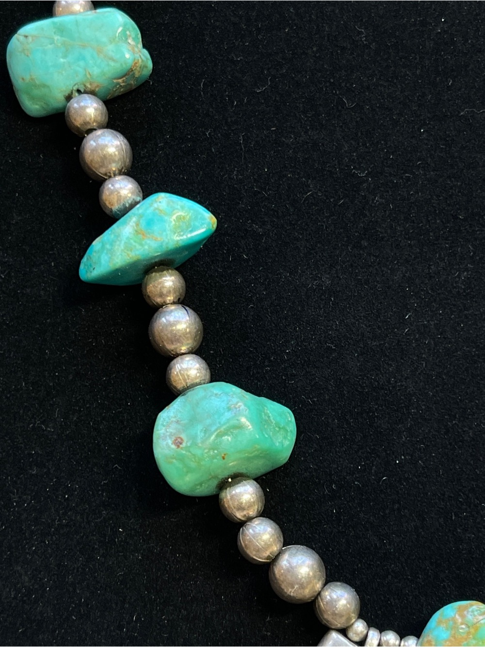 Vintage Mid 20c Native American Handmade Turquoise Naja & Navajo Pearl Necklace - Picture 7 of 10